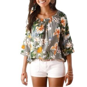 Lascana Green Floral Printed Off Shoulder Top size 6